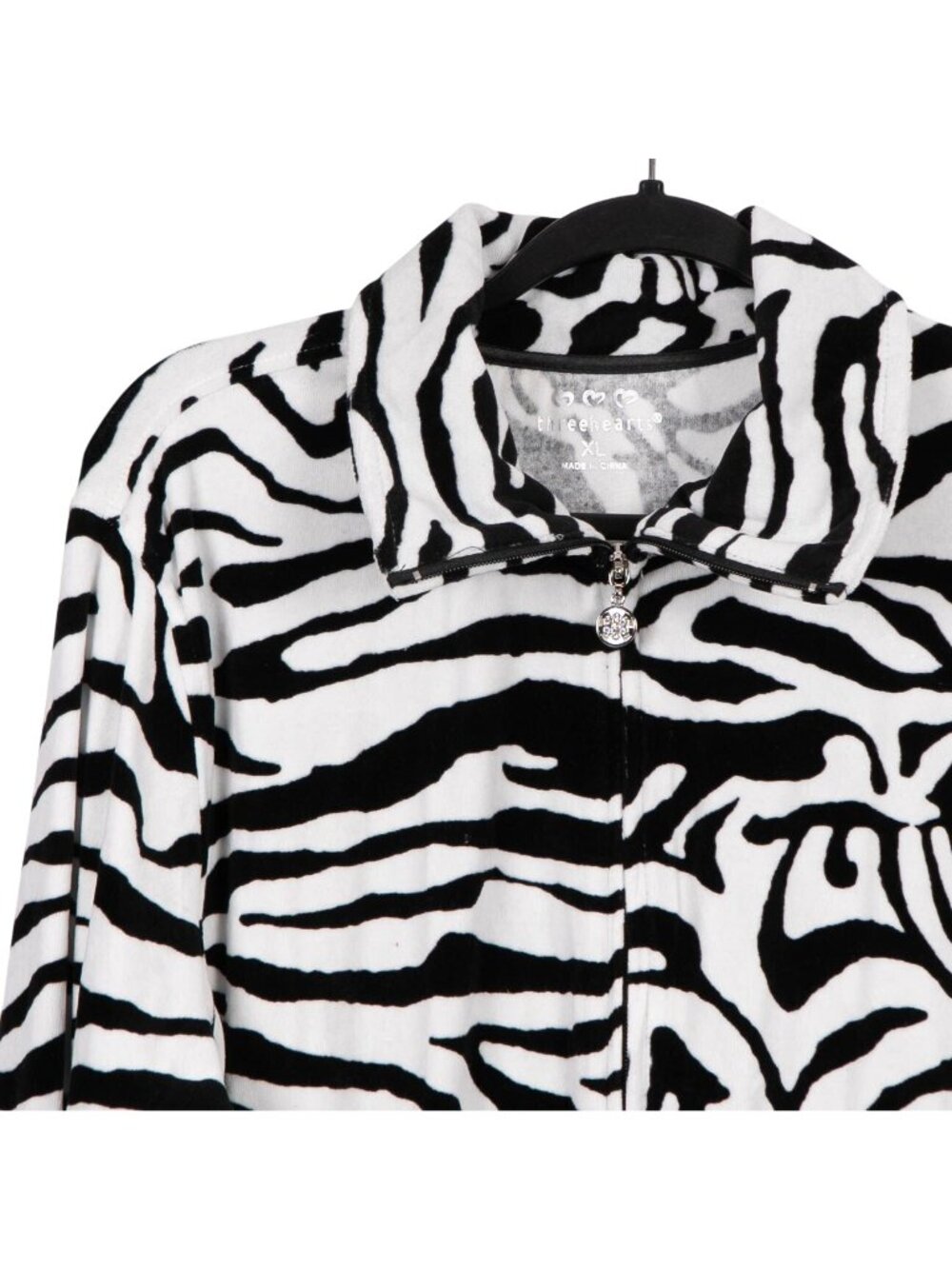 Zebra Print Fleece Jacket XL Womens Full Zip Black White Soft Cozy Collared - Picture 2 of 6